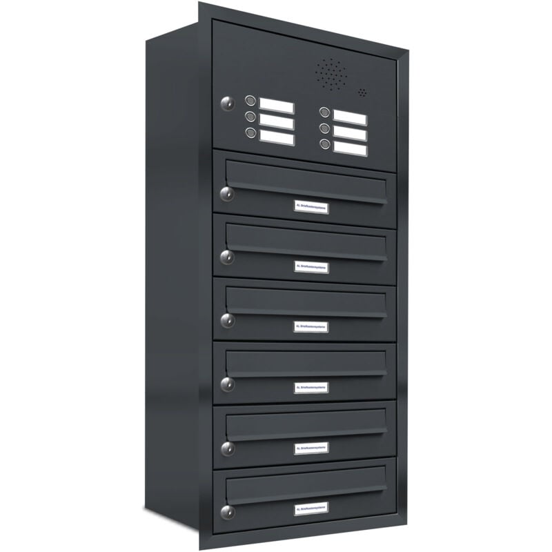 6er Briefkasten Anlage Unterputz Montage RAL 7016 Anthrazit Klingel