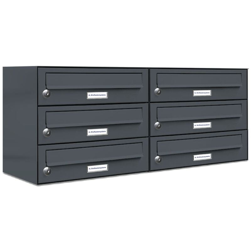 Al Briefkastensysteme - 6er Briefkasten Anthrazit Anlage 6 Fach Wandbriefkasten Postkasten