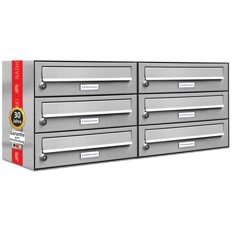 Al Briefkastensysteme - 6er Edelstahl Briefkasten Anlage 6 Fach Wandbriefkasten Postkasten