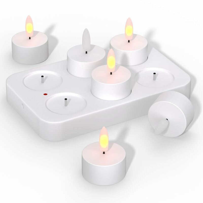 6er Pack Elektronische Kerze, flammenlose Kerzen mit Ferntimer, batteriebetriebene LED Teelichter,USB Kerzen für Hochzeitstisch, Tafelaufsatz,Empfang