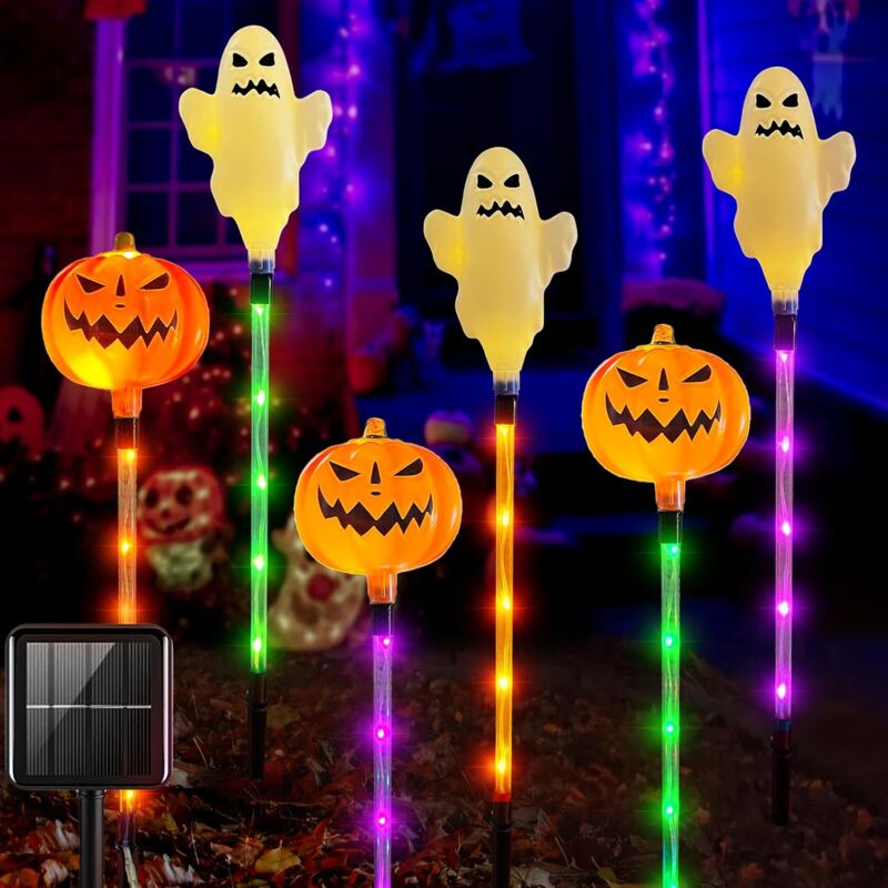6er-Pack LED-Solar-Halloween-Dekorationsleuchten, Gartenleuchten für den Außenbereich, Halloween-Dekoration, Lichterketten, Gartenleuchten (B)