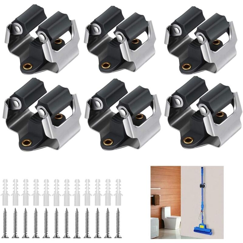 Dolaso - 6er-Pack Mopphalter, Wandbesenhalter, Wandhalterung für Mopp und Besen, Wandhalterung zur Aufbewahrung von Gartengeräten, Wandbesenhalter