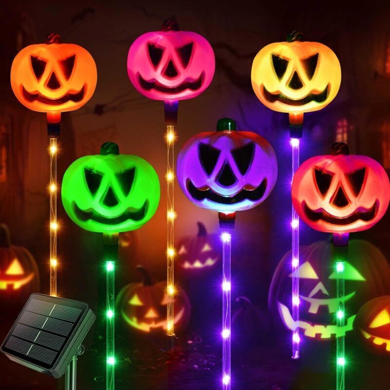 6er-Pack Solar-Kürbislichter für Halloween-Dekoration, Halloween-Gartendekoration, Solar-Kürbislichter für Halloween-Wege, im Freien, wetterfest