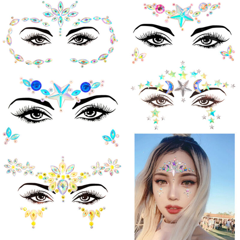 6PCS Gesicht Strasssteine, Temporäre Tattoos Glitzer Schmucksteine Schmucksteine Festival Face Sticker für Karneval Schminke, Parties-Couleur