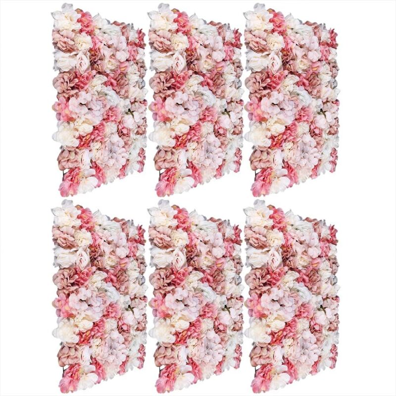6Pcs Künstliche Blumenwand Rosenwand Kunstblumen Deko Wand für Hochzeit Schaufenster Balkon Hintergrund Dahlie+Rose+Hortensie 60 x 40cm