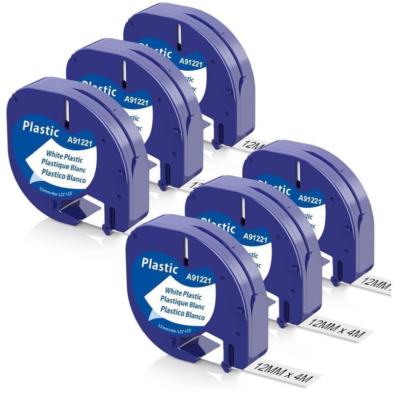 6x kompatibles Dymo-Band 12 mm x 4 m für Dymo Letratag XR LT-100H LT-100T Letratag 200B Etikettendrucker, Dymo Letratag Nachfüllband, schwarzer