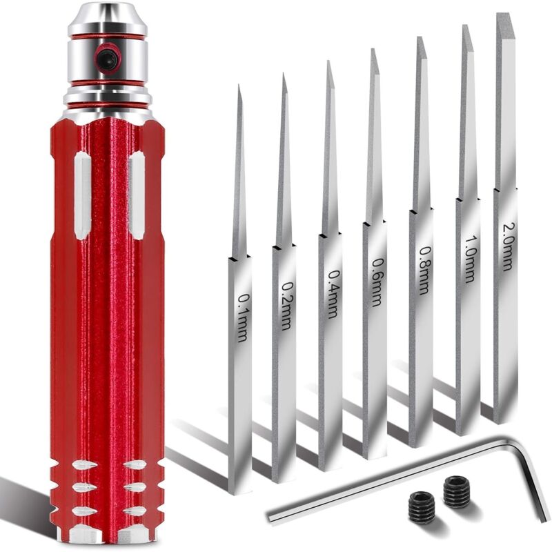 7-in-1-Gravurwerkzeug-Set aus Kunstharz mit 0,1–2 mm Klingen für Modellbau, Bastelarbeiten, Gravieren und Schneiden – Rot