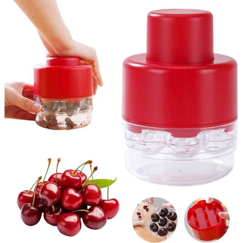 7-in-1-Kirschentkerner, manueller Kirschentkerner, einfaches Entfernen der Kerne durch Drücken, idealer Kirschentkerner für Kuchen und Snacks (rot)