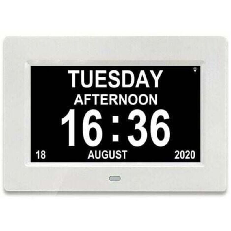 7 LCD-Digitaluhr, Kalender mit Datum, Kalenderuhr mit Datum, Tag und Uhrzeit, Alzheimer-Uhr, Uhr für Senioren, für Eltern (weiß) - Tigrezy