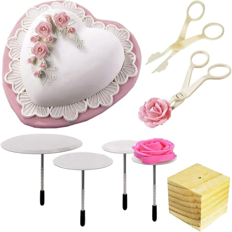 7 Stück Icing Blumennagel Set, Fondant Deko Kuchen Dekorieren Nägel Kuchen Blumennagel Icing Nagel Set Kunststoffscheren, zum Verzieren von Cupcakes