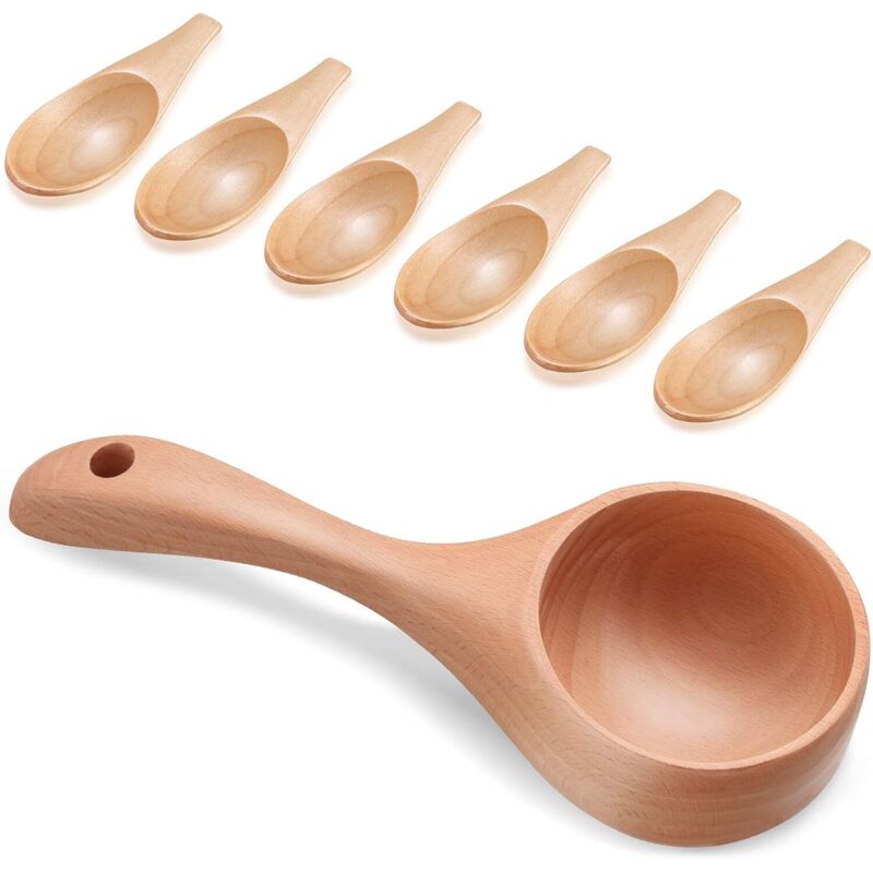7-teiliges Badesalzlöffel-Set, Mini-Salzlöffel, Schöpfkelle aus Holz, Mehrzweck-Salzlöffel aus Holz, Schöpfkelle, Suppenlöffel, Küchenkelle aus Holz