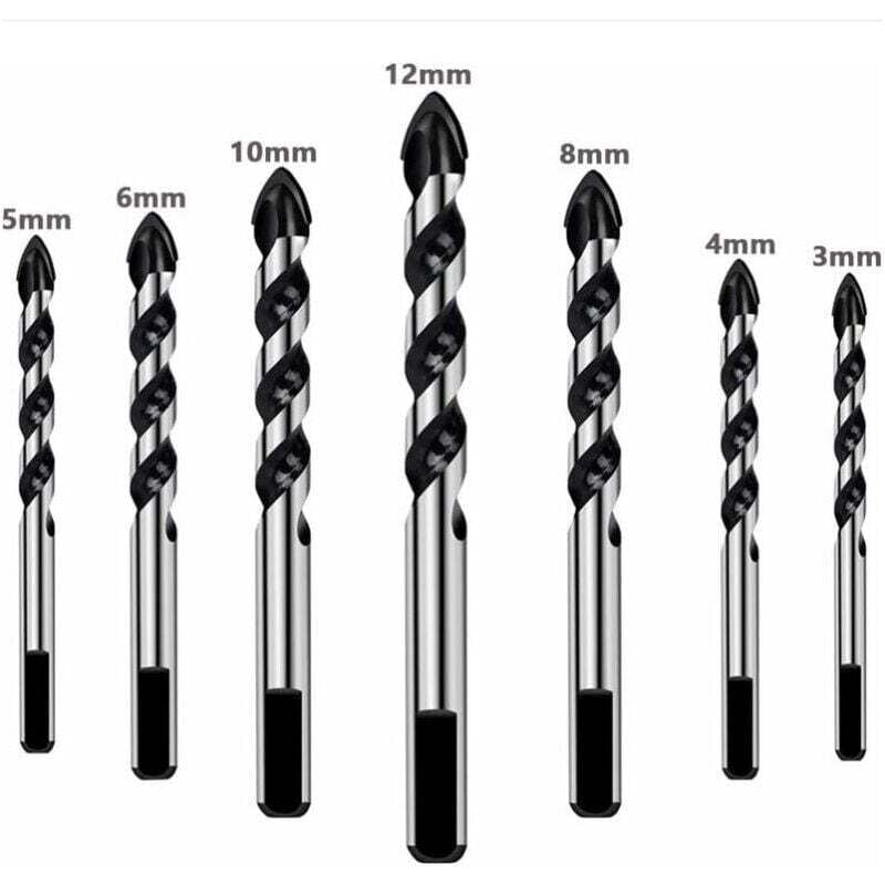 7-teiliges Bohrerset für Fliesen, Glas, Beton, Stein, Ziegel, Fliesen, Keramik und Spiegel (3 mm, 4 mm, 5 mm, 6 mm, 8 mm, 10 mm, 12 mm)