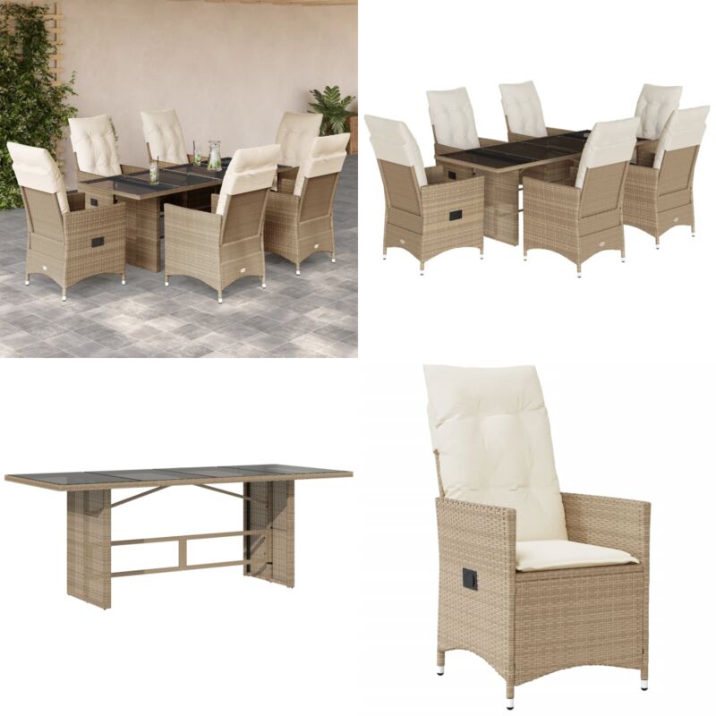 7-tlg. Garten-Essgruppe mit Kissen Beige Poly Rattan - Gartenset - Essgruppe - Gartenmöbel - Rattan Möbel - Outdoor Set - Home & Living