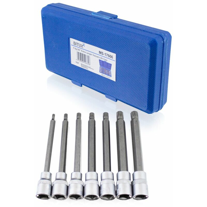 Bituxx - 7 tlg Innen Vielzahn xzn Nuss Satz Stecknuss Werkzeug Bitsatz Nüsse 3/8' Extra Lang M4 M5 M6 M7 M8 M9 M10