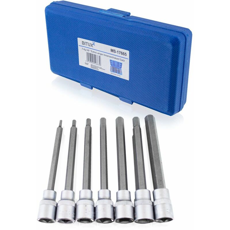 Bituxx - 7 tlg Innensechskant Nuss Satz Stecknuss Werkzeug Bitsatz Nüsse 3/8' Extra Lang H3 H4 H5 H6 H7 H8 H10