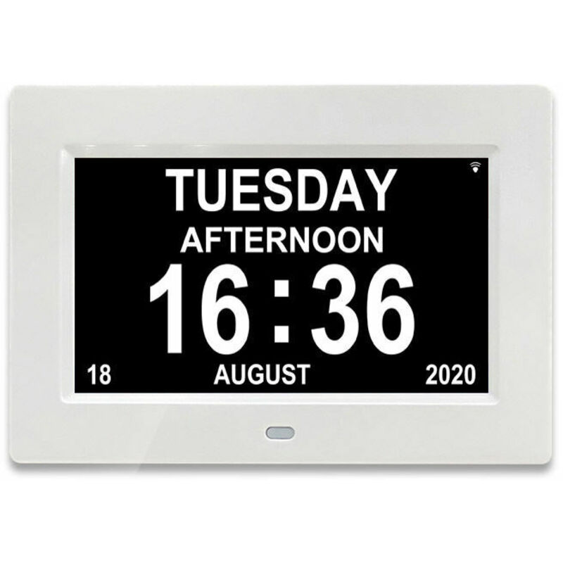 7-Zoll-LCD-Digitaluhr, Kalender mit Datum, Kalenderuhr mit Datum, Tag und Uhrzeit, Alzheimer-Uhr, Uhr für Senioren, für Eltern (weiß)