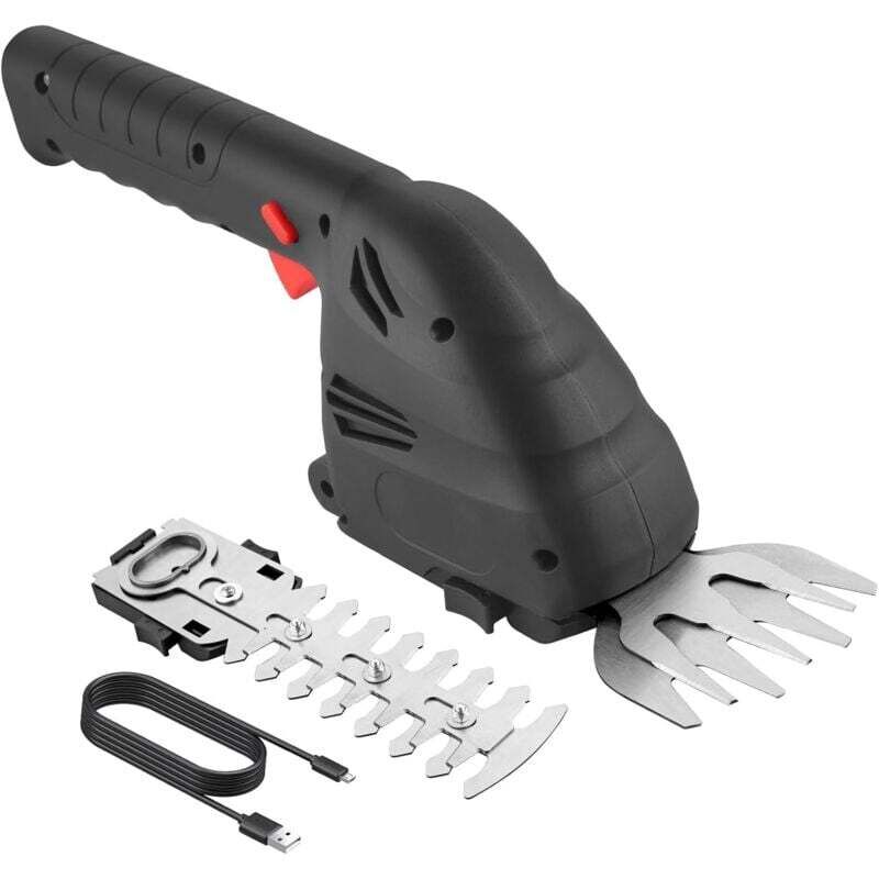 7,4-V-Akku-Heckenschere, Grasschere mit 2 Klingen, 2-in-1-Elektro-Heckenschere mit 2000-mAh-Akku, Ladekabel, Schwarz