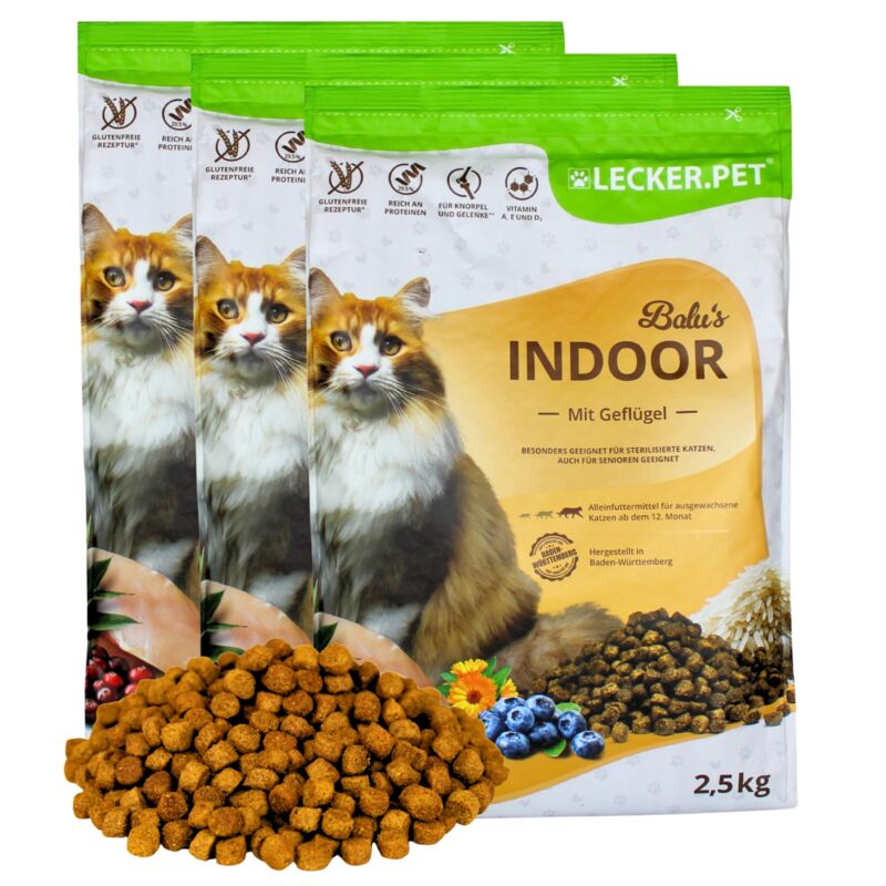 7,5 kg Lecker.Pet® Balu's Indoor Geflügel Katzenfutter Trockenfutter Vollnahrung