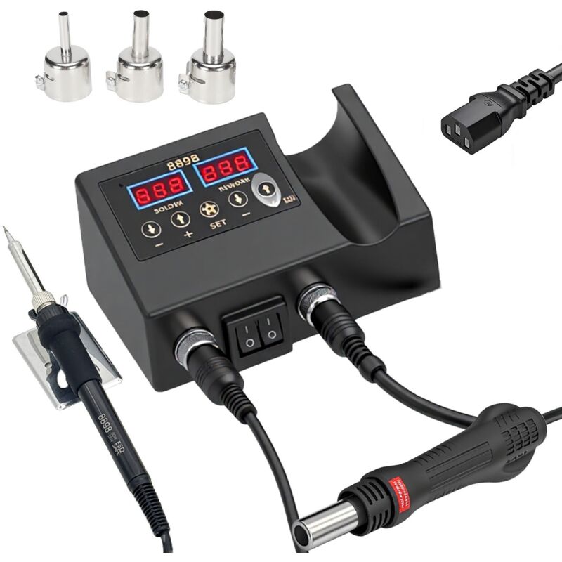 750W 2-in-1 LED-Digitallötstation mit Heißluftpistole, elektrischer Lötkolben zum Löten von Handys (8898 SET1)