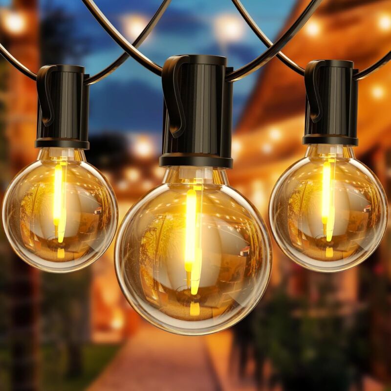 7,6 m lange Lichterkette für den Außenbereich mit 23 G40-Glühbirnen, IP54, bruchsichere warmweiße LED-Lichterkette, verbindbar, Plug & Play, für