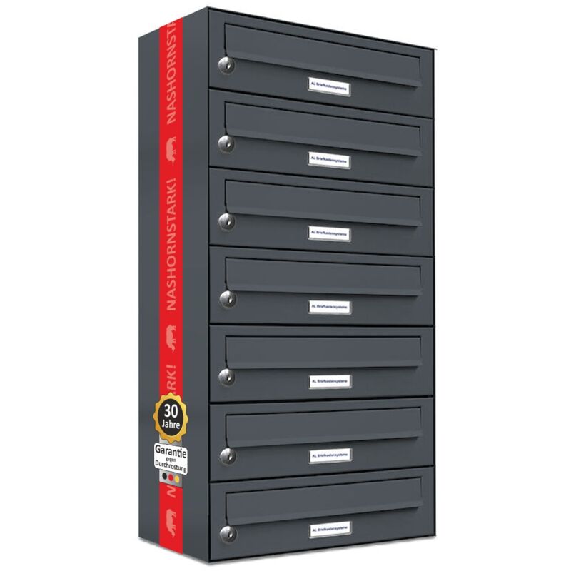Al Briefkastensysteme - 7er Briefkasten Anthrazit Anlage 7 Fach Wandbriefkasten Postkasten