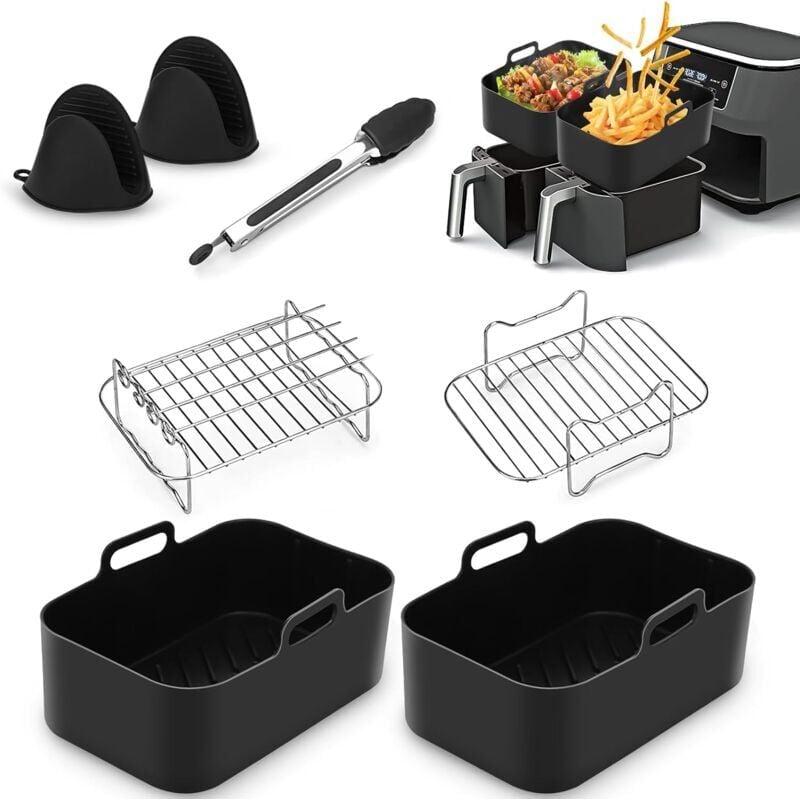 SNQ - Pack de 7 accessoires pour friteuse à air Ninja AF400UK et AF451UK, doublure de friteuse à air en silicone, support de friteuse à air, gants en