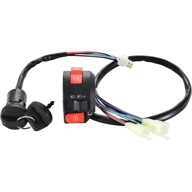 8-adriger 3-Funktions-Anlasserschalter mit Zündschlüssel als Ersatz für 50ccm, 70ccm, 90ccm, 110ccm und 125ccm ATV, Quad und Roller
