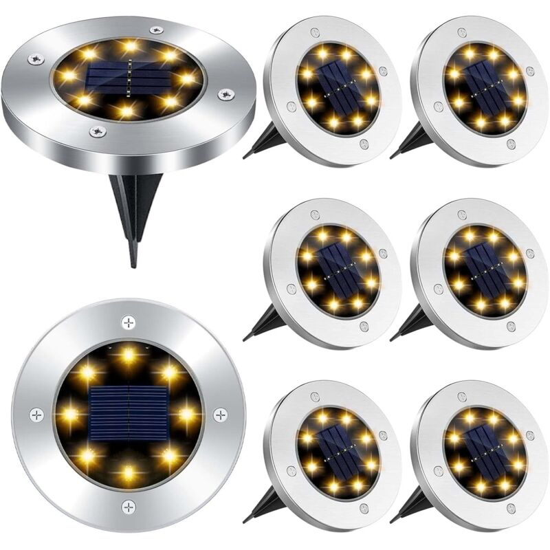 8 LED-Außen-Solarleuchte, 8 Stück Solar-Garten-Bodenlampen, wasserdicht IP65, Solar-Spotlight-Garten-Einbauleuchte, für Gehweg, Weg, Terrasse,