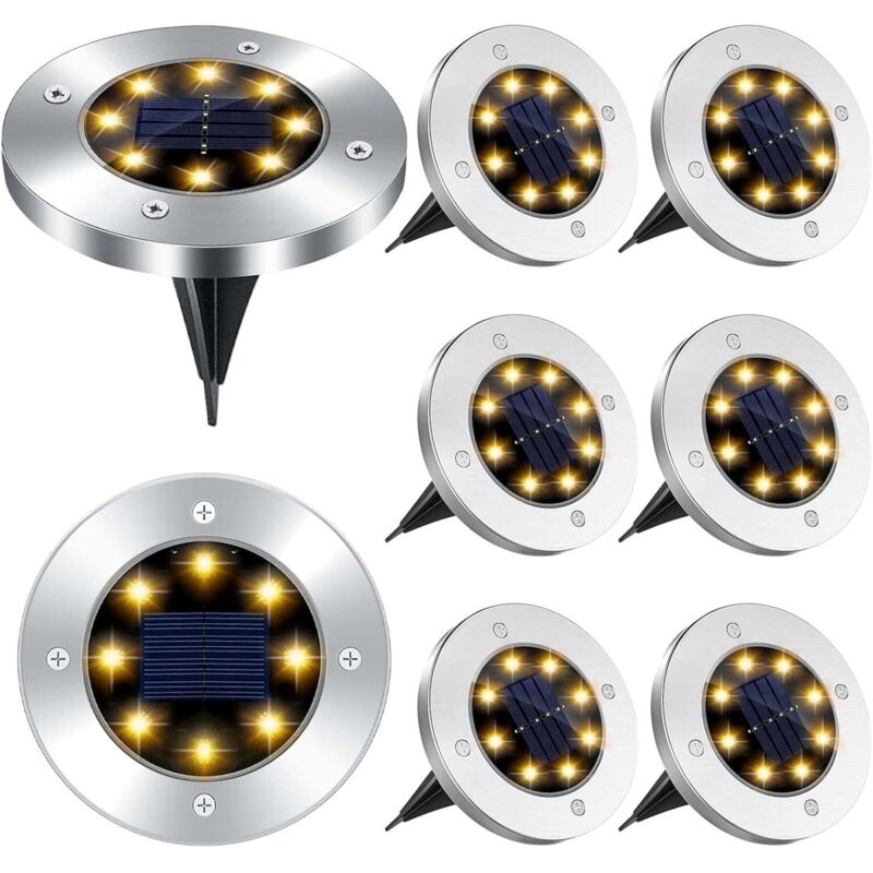 8 LED-Solar-Außenleuchten, 8 Stück IP65 wasserdichte Solar-Gartenleuchten, Einbau-Solar-Gartenstrahler, für Gehwege, Pfade, Terrassen, Höfe,