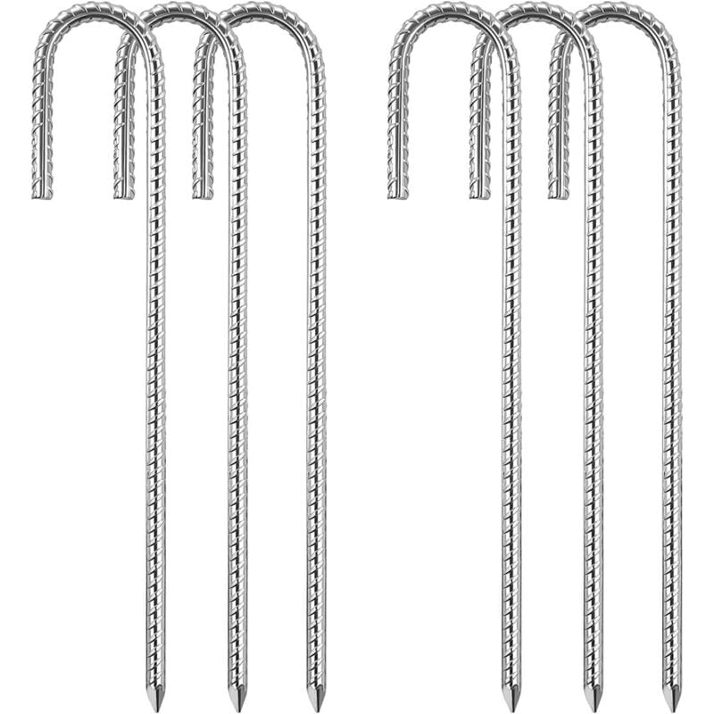 (8 mm x 30 cm) Stahl-Zeltnägel, 6er-Set, verzinkt, J-förmig, Trampolin-Befestigungsset, Trampolinzelt, Campingzelt, Schaukel, Trampolin-Abdeckung