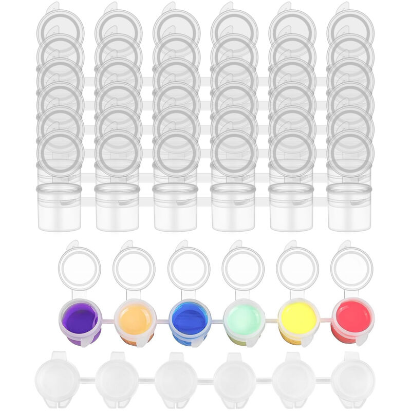 8 Streifen/48 Töpfe, 3 ml, leere Farbstreifen, Becher aus Kunststoff für Klassenzimmer, Schulen, Malerei, Kunsthandwerk