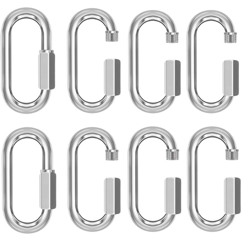 Bluedeer - 8 Stück Edelstahl Schraubkarabiner Sicher Karabinerhaken Kettenglied Karabinerfür Outdoor Camping Wandern Schaukel Klein und Robust Ideal