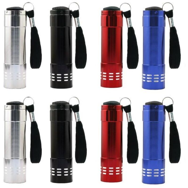 Odipie - 8 Stück Mini led Taschenlampe, Aluminium Kinder Taschenlampe mit 9 led, led Taschenlampe mit Lanyard, für Geburtstage, Camping, Outdoor,