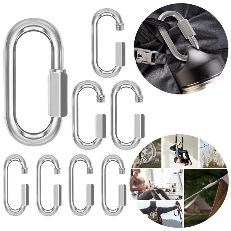 8 Stück Schraubkarabiner, Karabinerhaken Edelstahl Karabiner für Outdoor, Schaukel, Camping und Wandern, Kettenglied Aus Edelstahl