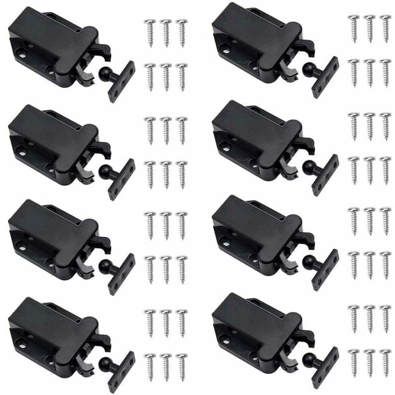 Ontway - 8 Stück Touch-Entriegelungsriegel, Druckriegel, nicht magnetische Türriegel für Schrank, Möbel, Tür, Schrank, Touch-Riegel, Schwarz
