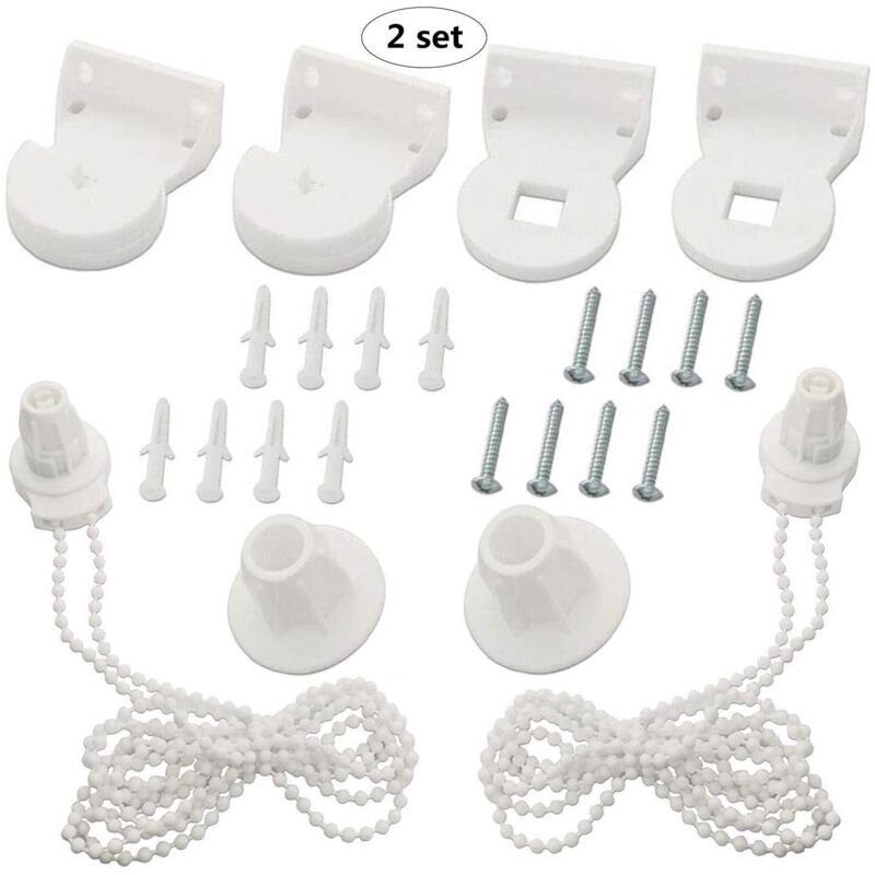 8 Stück Zubehör Rollo 25mm Halter & Zugschnur & Sidewinder & Schrauben Ersatz-Befestigung für Klemmfix Rollos