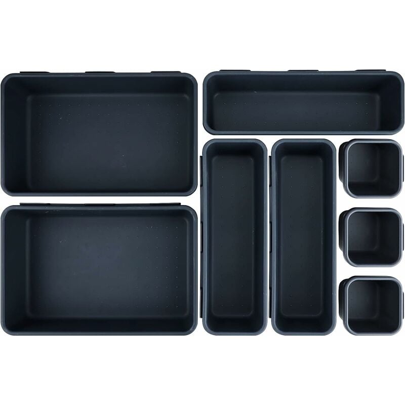 Mumu - 8-teiliger Büro-Schubladen-Organizer Kunststoff-Schubladen-Teiler Schubladen-Teiler mit 3 Größen Aufbewahrungsbehälter für Make-up, Büro, Bad,