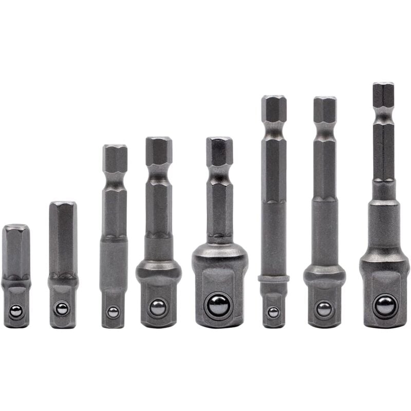 8-teiliger Steckschlüssel-Adaptersatz, 1/4 Zoll Sechskant auf 1/4 Zoll, 3/8 Zoll, 1/2 Zoll Steckschlüssel-Adapter für Akku-Bohrschrauber und