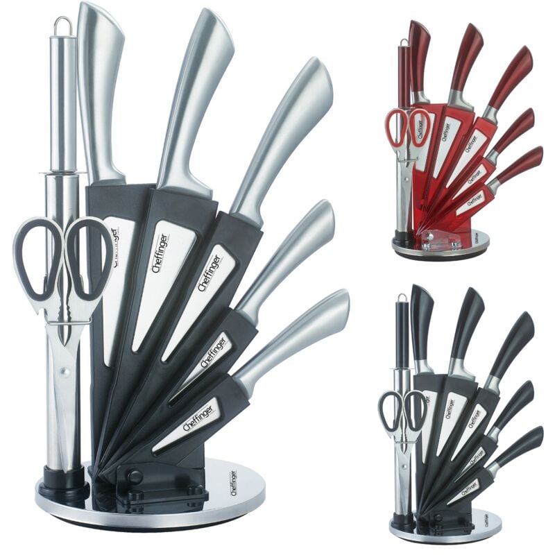 8-teiliges Profi Messer-Set Messerblock sehr hochwertiges Selbstschärfen Messer Küchenmesser Set Kochmesser Edelstahl in Rot