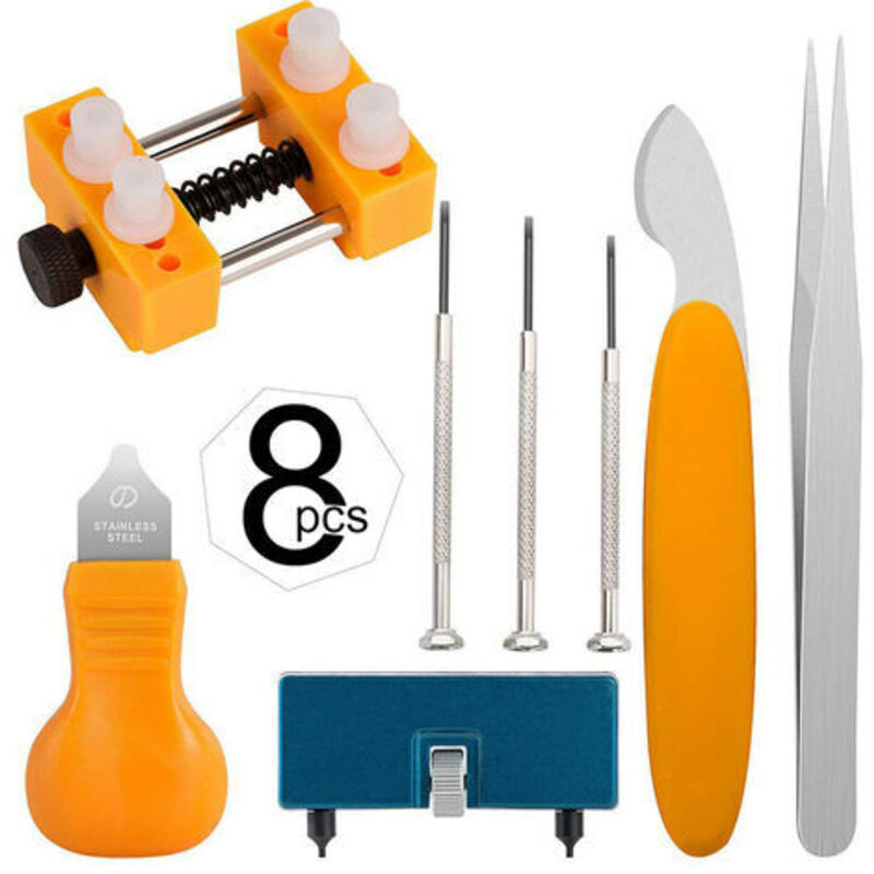 8-teiliges Werkzeug-Set zum Wechseln der Uhrenbatterie – Uhrengehäuseöffner zum Öffnen der Uhrenabdeckung durch Drehen der Reparatur