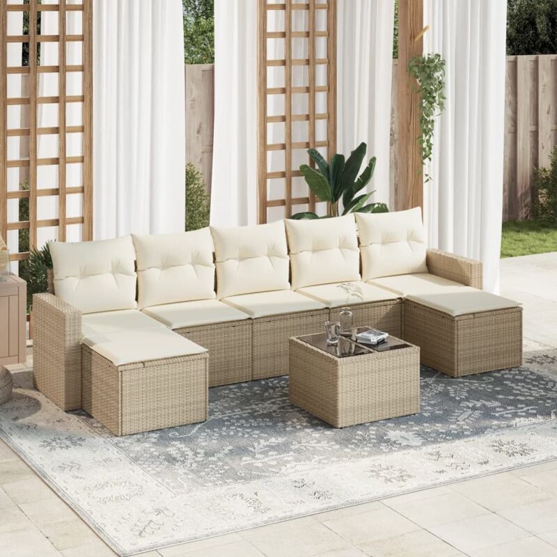 8-tlg. Garten-Sofagarnitur mit Kissen Beige Poly Rattan - Vidaxl