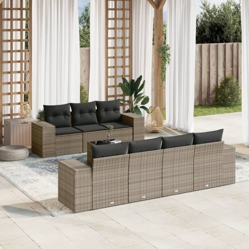 8-tlg. Garten-Sofagarnitur mit Kissen Grau Poly Rattan - Vidaxl