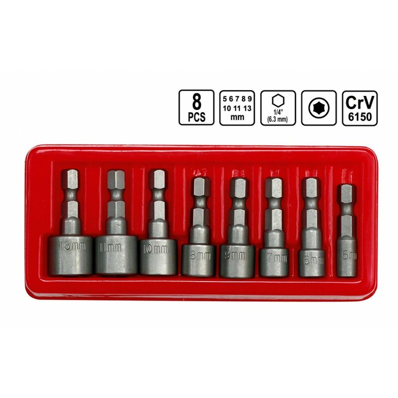 Nuss Stecknuß Bit Satz 5-13 mm für Akkuschrauber 8 tlg