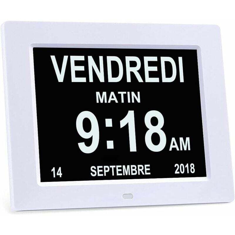 8-Zoll-LCD-Digitaluhr mit Kalender, Datum, Wochentag und Uhrzeit, Alzheimer-Uhr für Senioren, ideal für Eltern (Weiß)