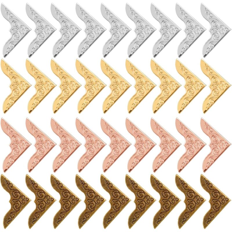 Linghhang - 80 Stück Metall-Eckenschutz für Bücher, Vintage-Eisenschutz, Eckenschutz für Bücher, Scrapbooking, 4 Farben, Eckrahmen für Alben,