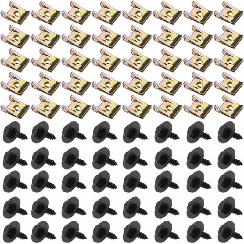 80-teiliges U-Clips- und Schrauben-Set, universelle Metallmuttern und -bolzen für Auto-Befestigungsclips, Auto-Schrauben- und Muttern-Set,