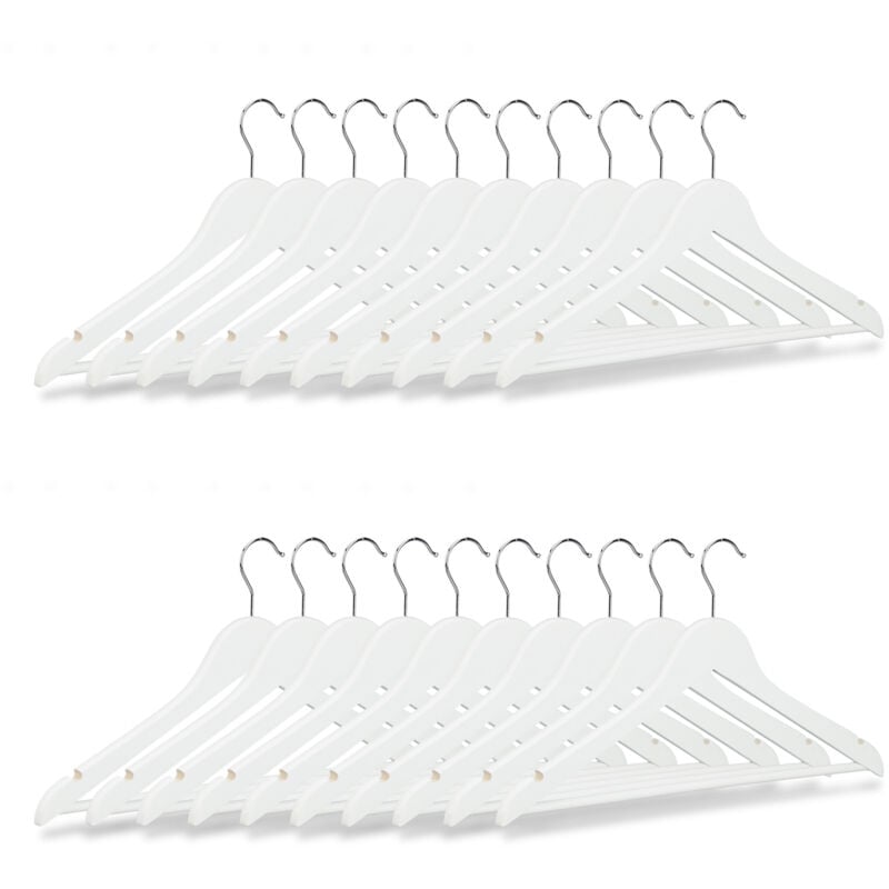 80 x Kleiderbügel Holz, Garderobenbügel, Hemden & Hosen, 360° drehbar, klassisch, Bügel HxB 23 x 44 cm, Holzbügel, weiß