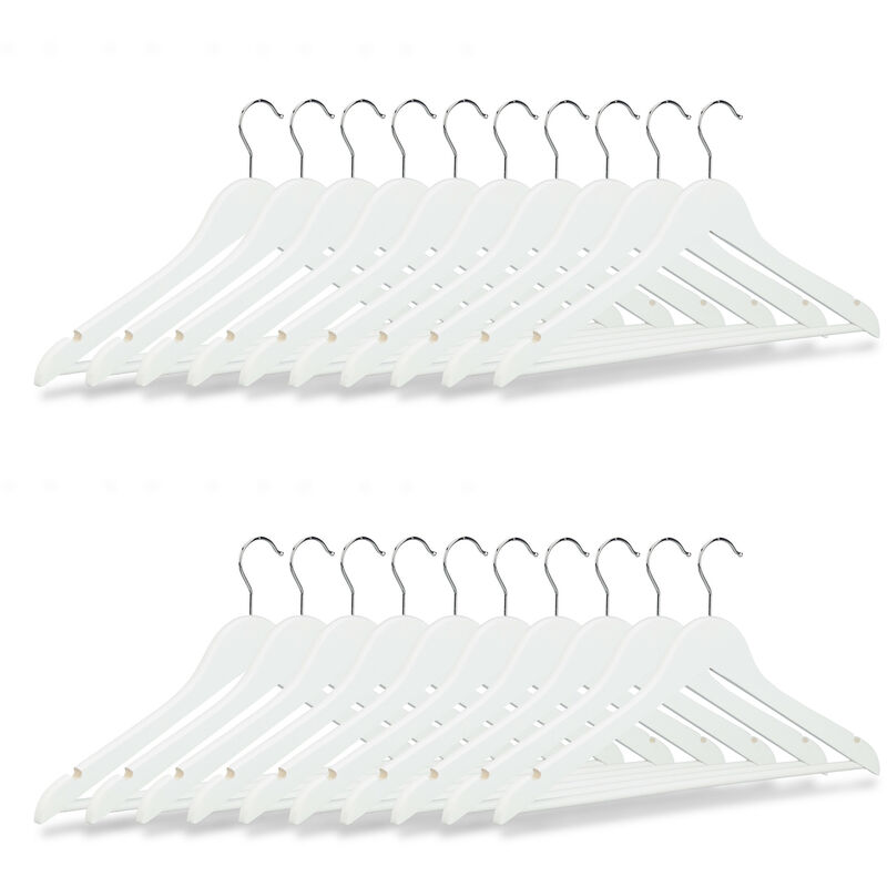 Kleiderbügel Set Holz, 20er Pack Garderobenbügel, Hemden & Hosen, 360° drehbar, Bügel HxB 23 x 44 cm, weiß - Relaxdays
