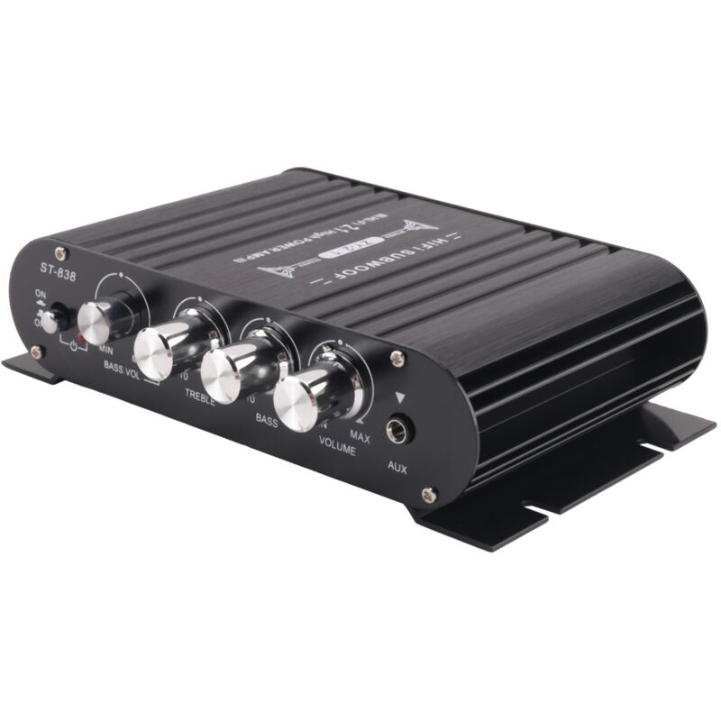 -838 HiFi-Verstärker, 2.1-Kanal-Auto-MP3-Mini-Verstärker, AUX-Eingang, Höhen- und Tiefenbasseinstellung, Super-Bass-Verstärker mit 20 W X 2 + 40 W,
