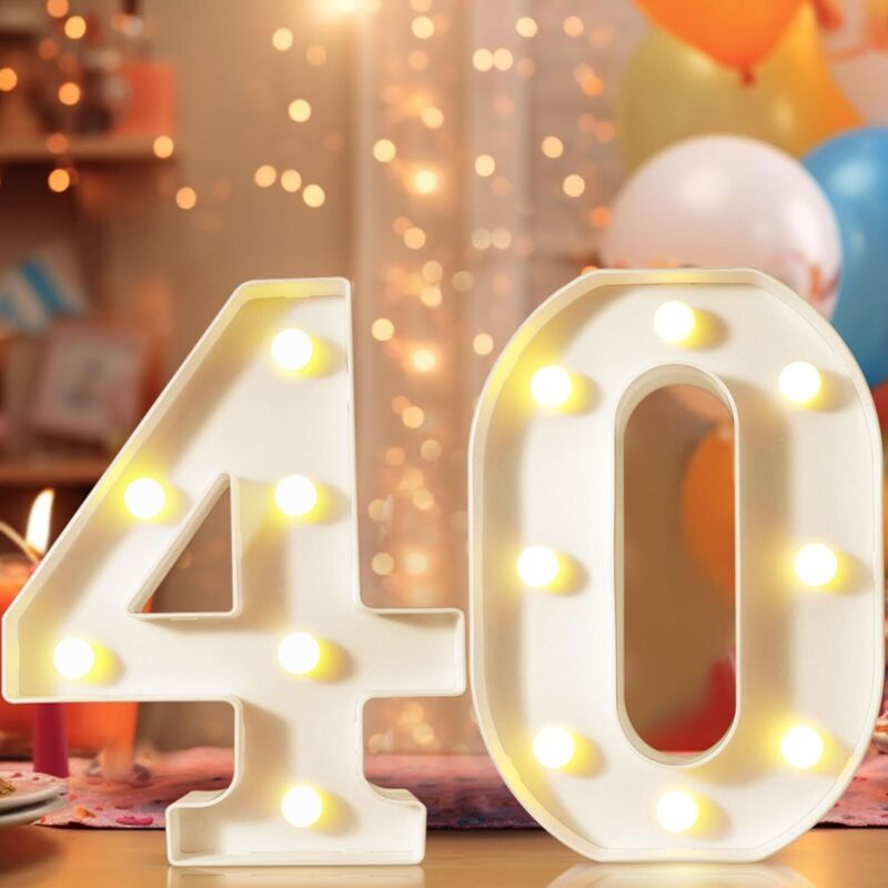Jalleria - 8,8 Zoll dekorative LED-Leuchtzahlen, Festzelt-Zahlenlichter für die Dekoration zum 40. Geburtstag, beleuchtetes Zahlenschild für